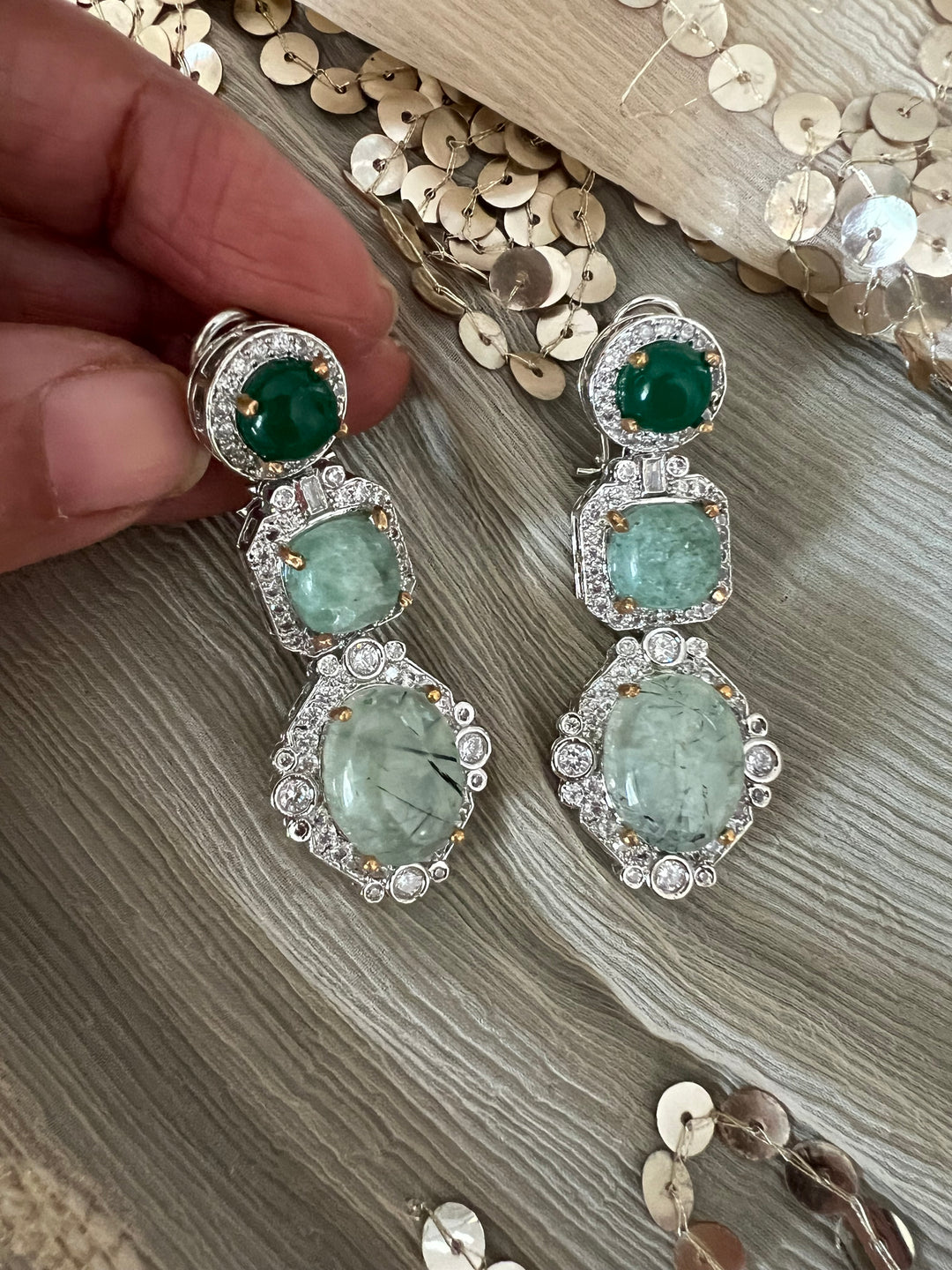 Designer Doublet Stone Earrings with Silver Polish - Premium Quality