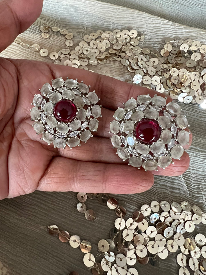 Designer Doublet Stone Earrings with Silver Polish - Premium Quality