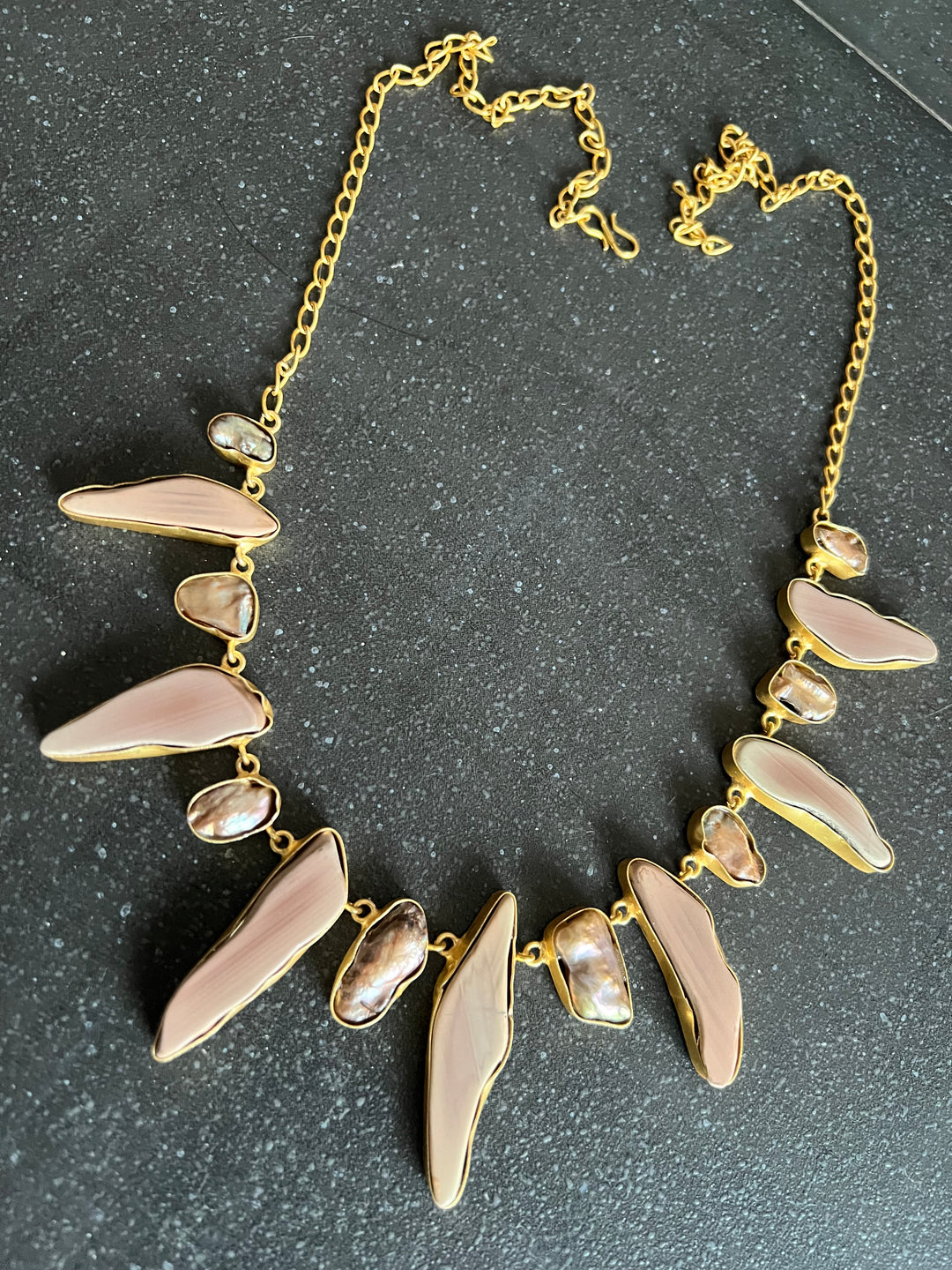 Handmade Brass Necklace with Natural Gemstones