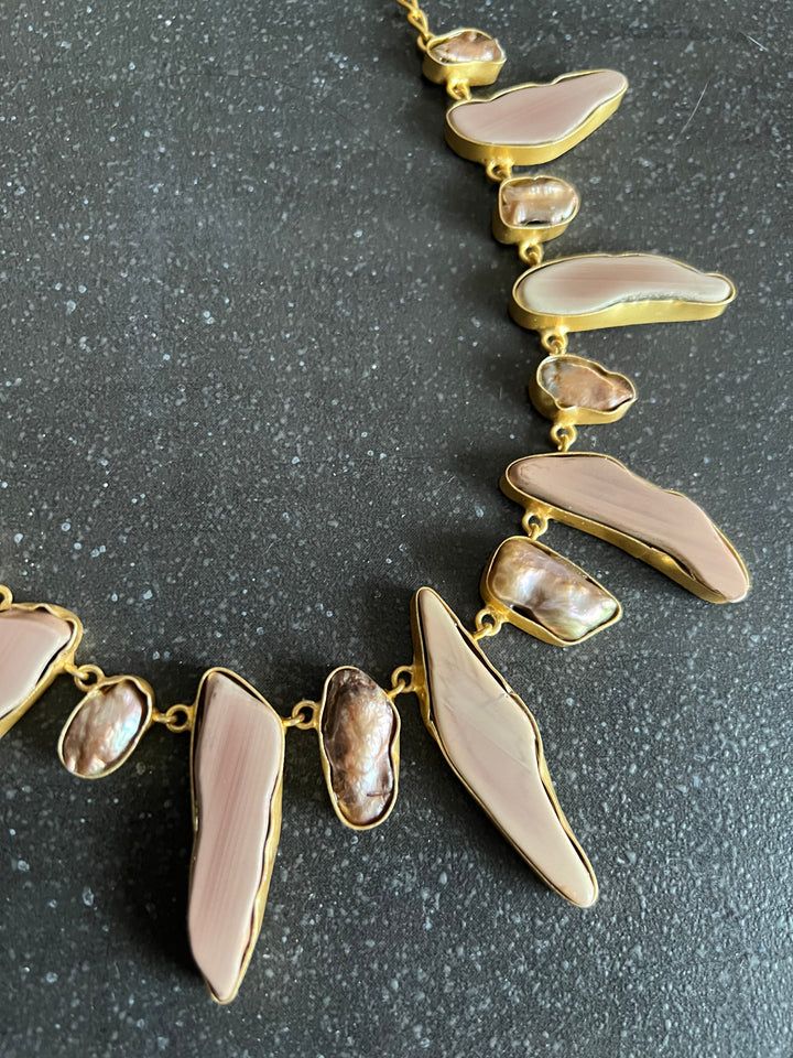 Handmade Brass Necklace with Natural Gemstones