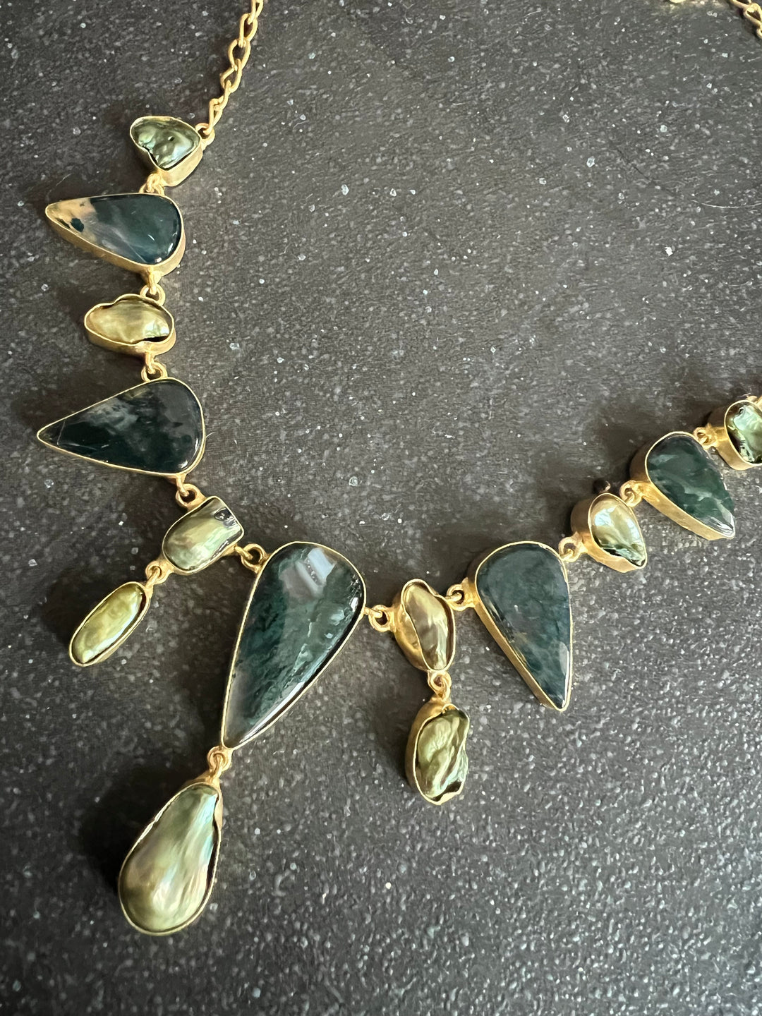 Handmade Brass Necklace with Natural Gemstones