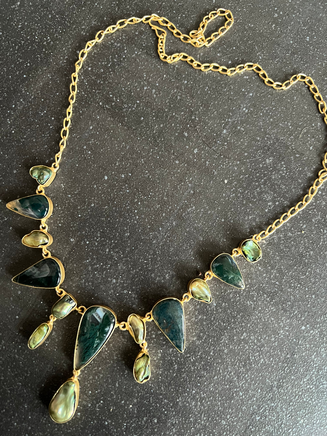 Handmade Brass Necklace with Natural Gemstones
