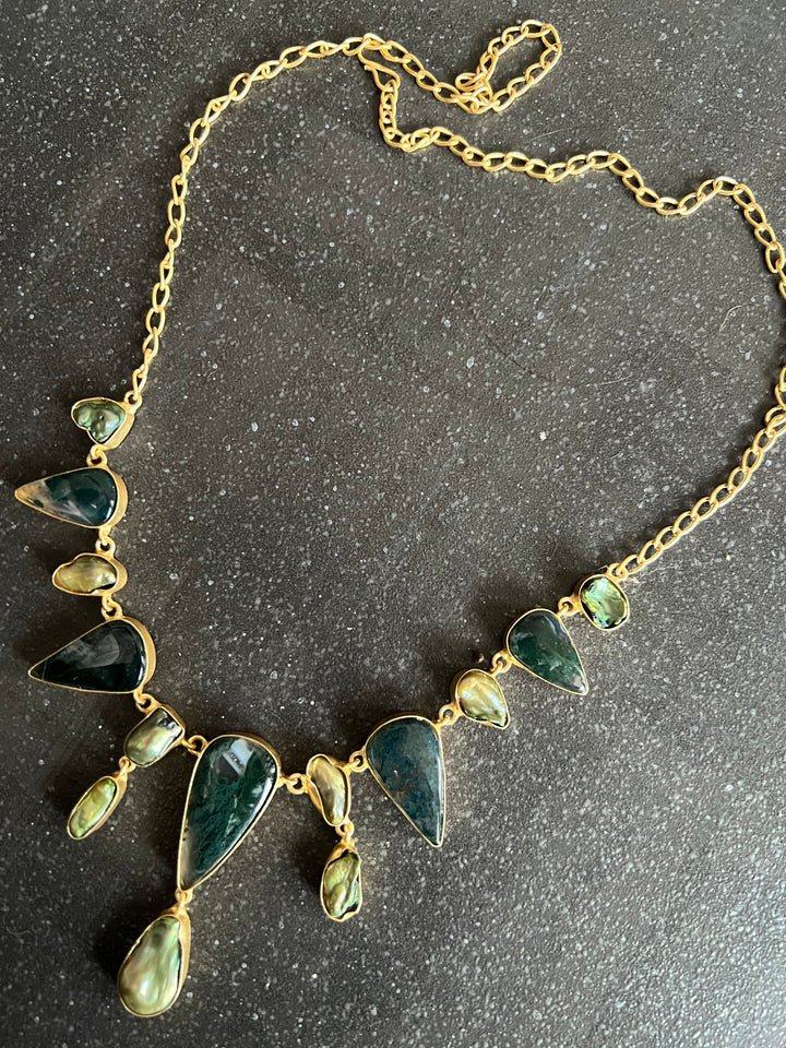 Handmade Brass Necklace with Natural Gemstones