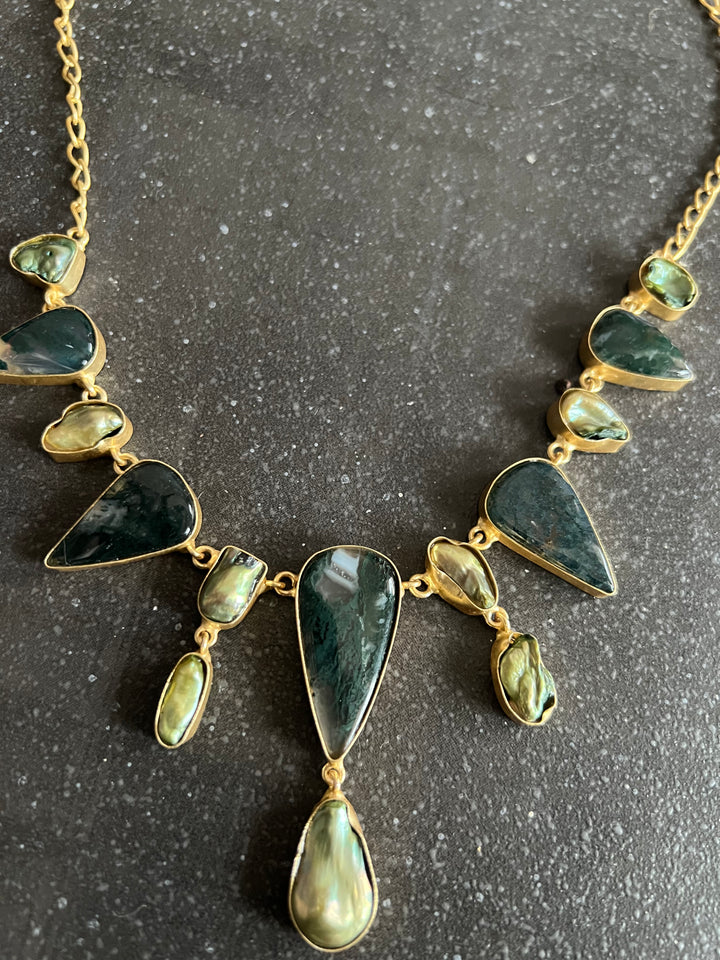 Handmade Brass Necklace with Natural Gemstones