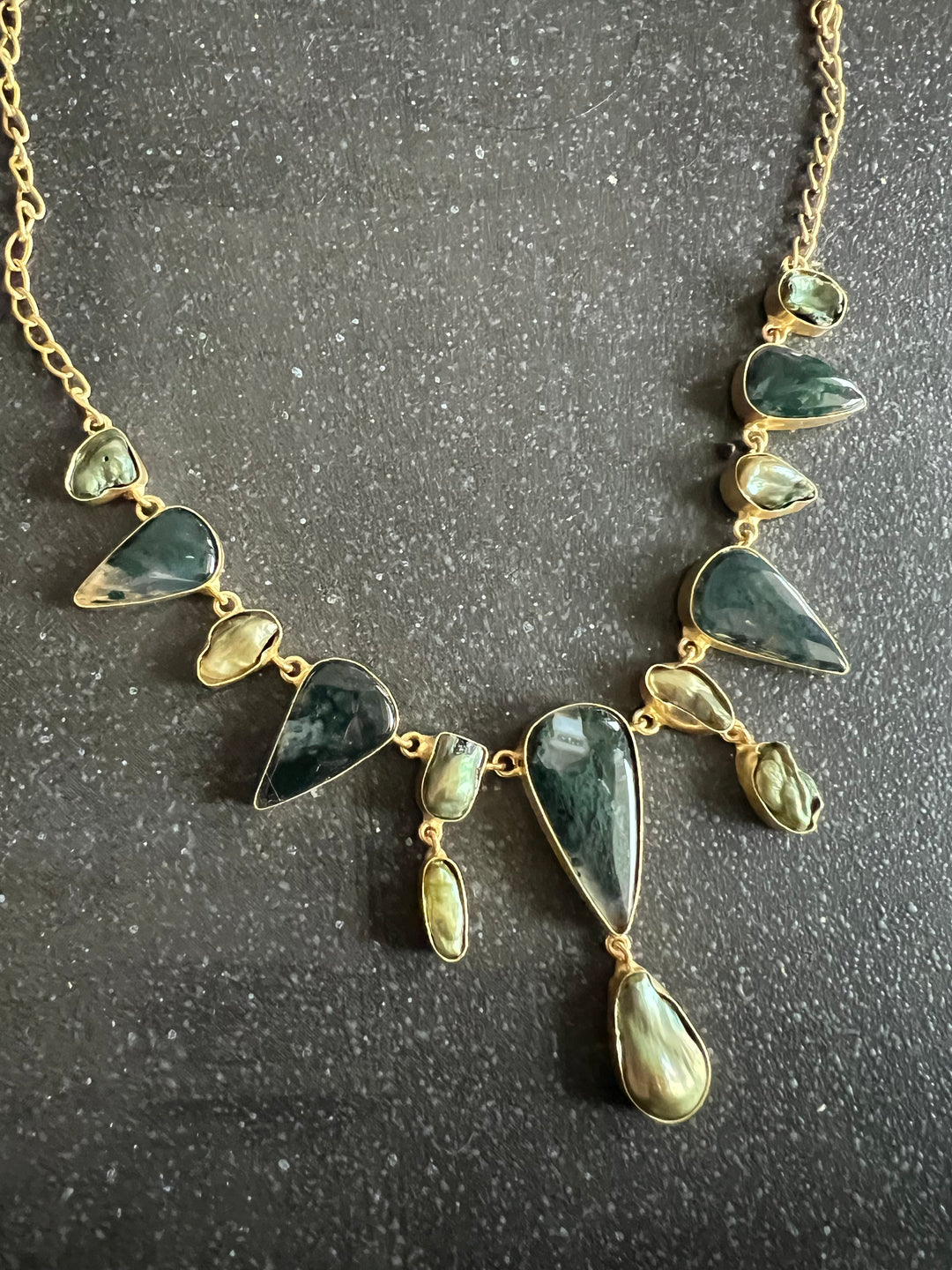 Handmade Brass Necklace with Natural Gemstones