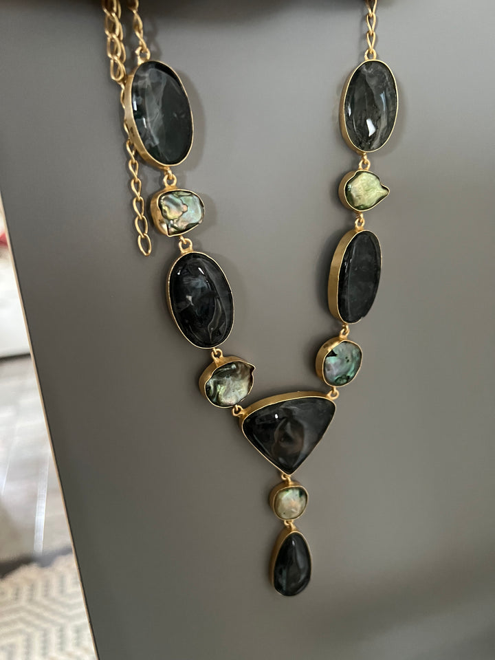 Handmade Brass Necklace with Natural Gemstones