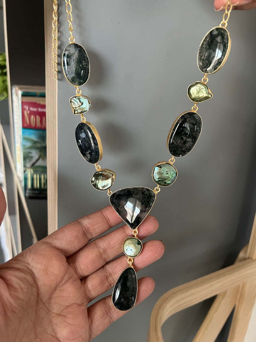 Handmade Brass Necklace with Natural Gemstones