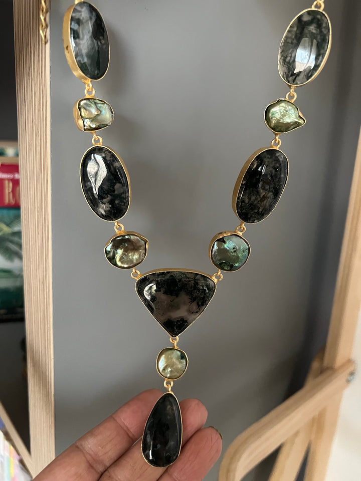 Handmade Brass Necklace with Natural Gemstones