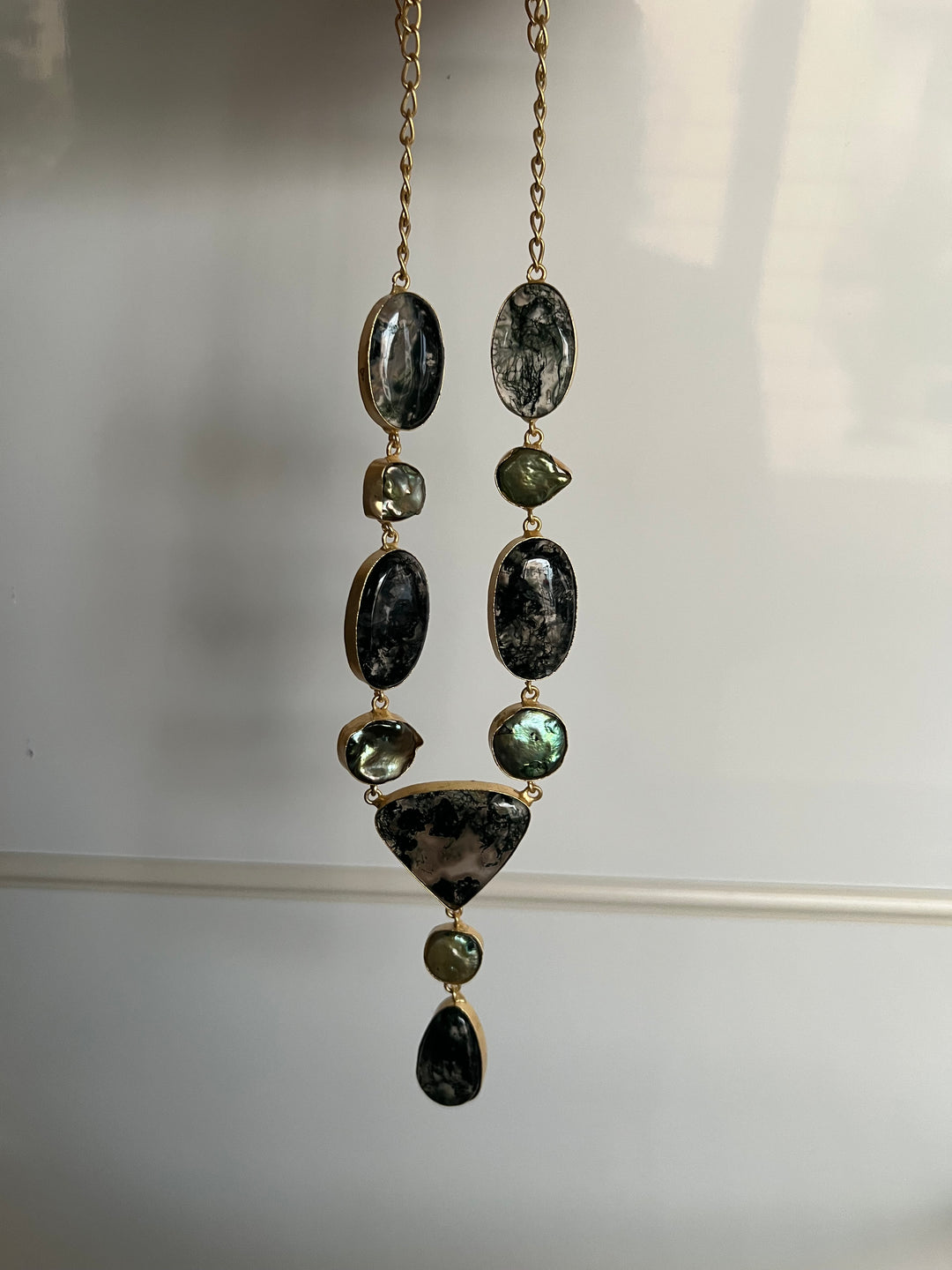 Handmade Brass Necklace with Natural Gemstones