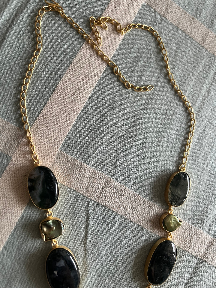 Handmade Brass Necklace with Natural Gemstones