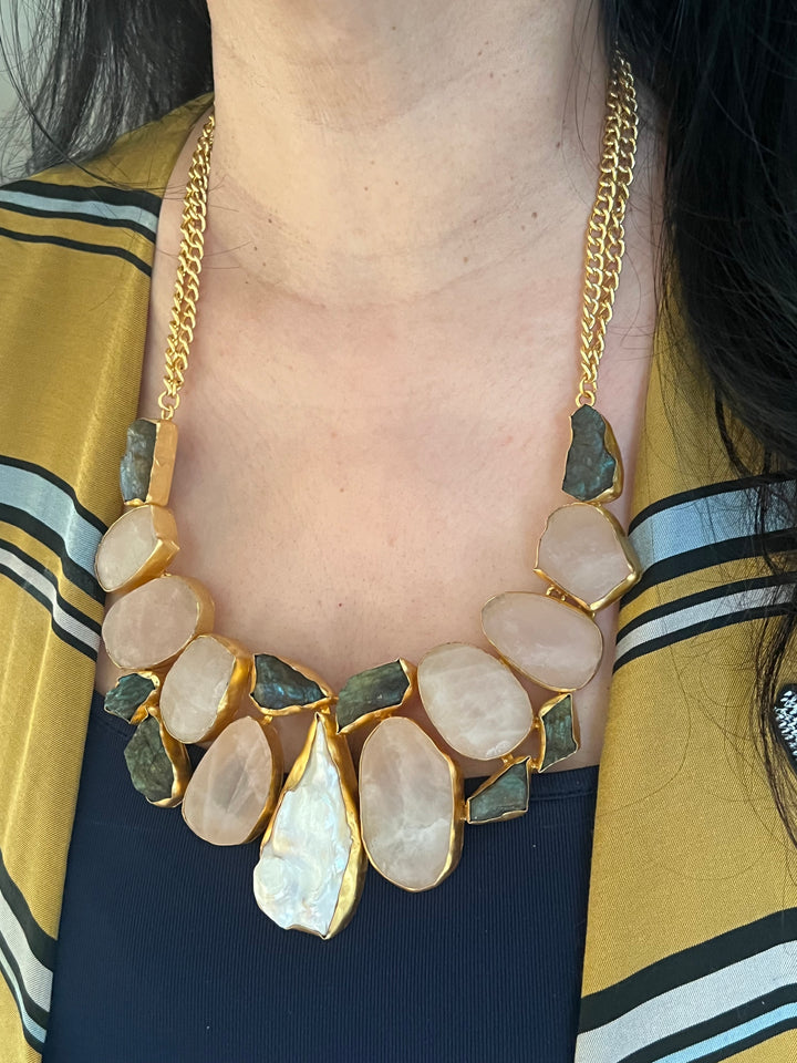 Statement Natural Rose Quartz Necklace