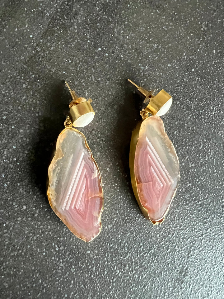 Handmade Brass Earrings with Natural Pearls & Gemstones | Modern Gold Polish Statement Danglers by SHIVKA