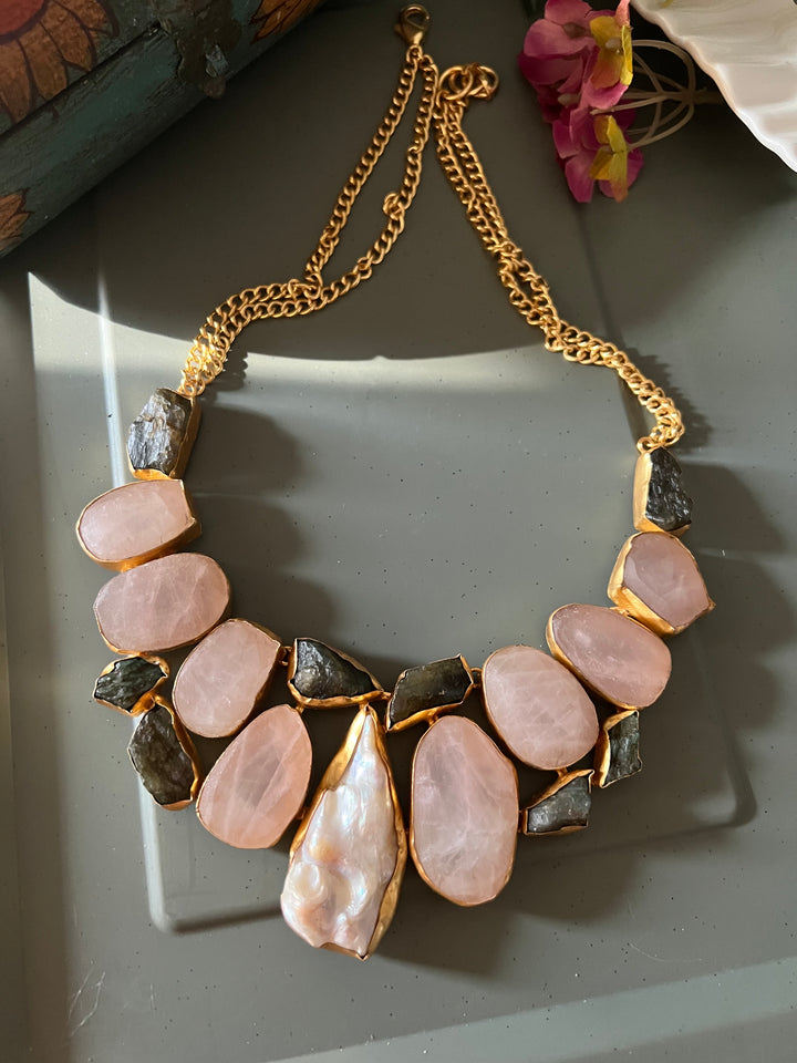 Statement Natural Rose Quartz Necklace