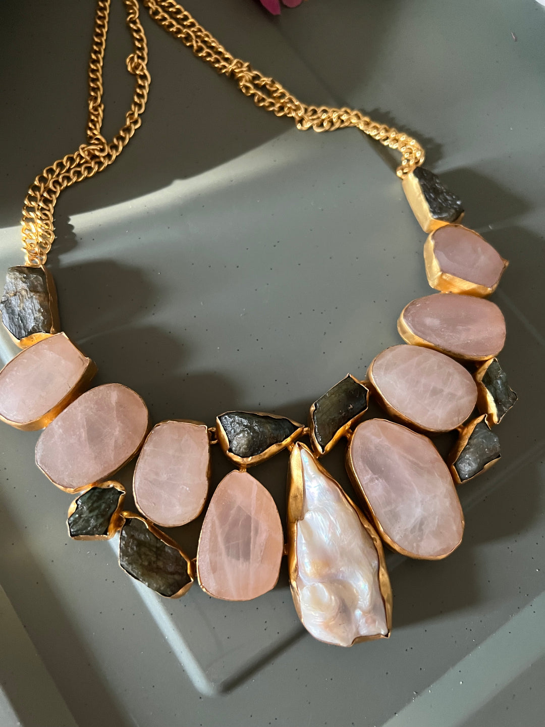 Statement Natural Rose Quartz Necklace