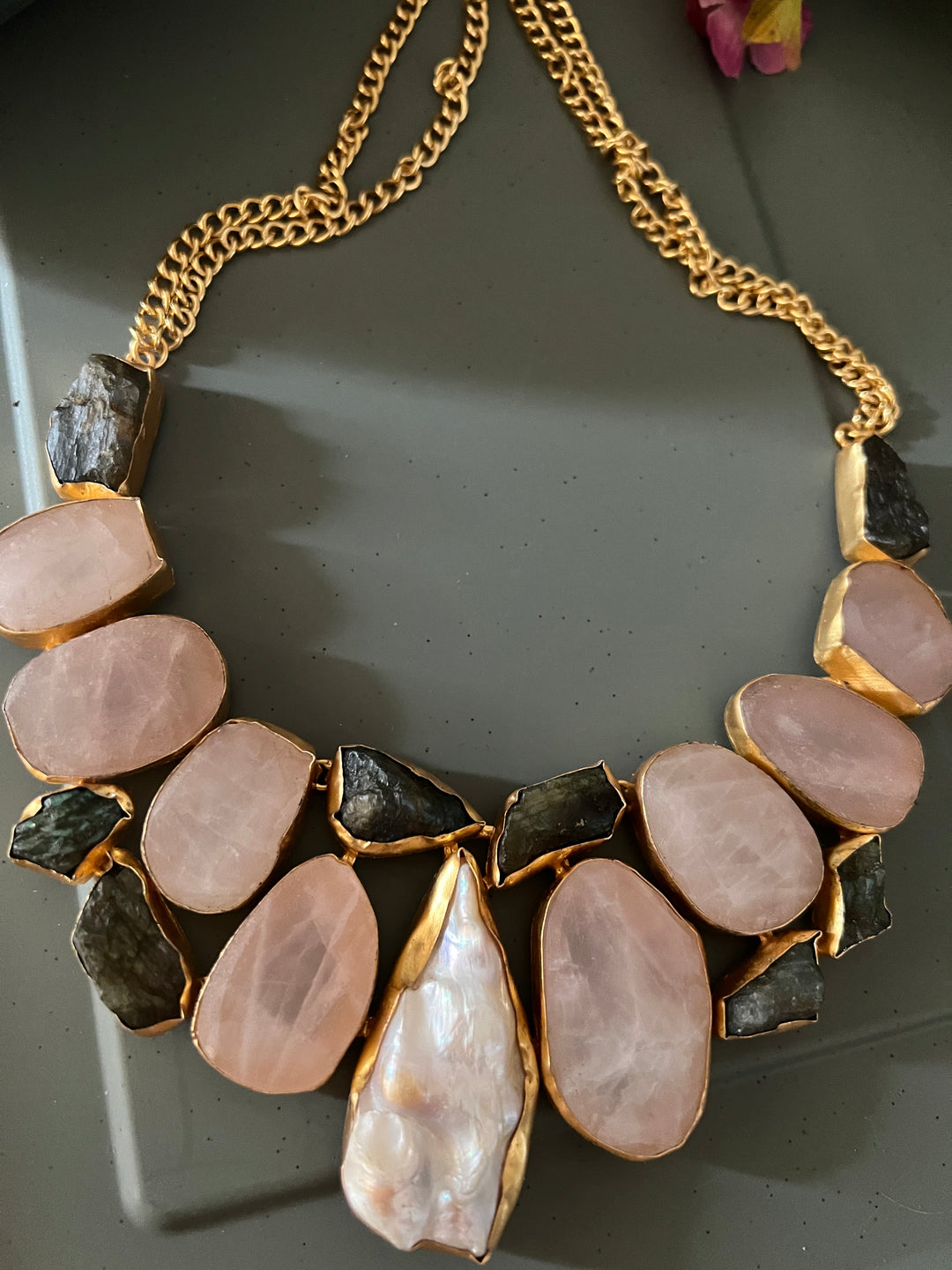 Statement Natural Rose Quartz Necklace