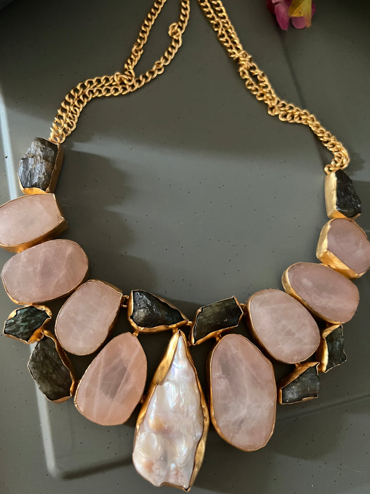 Statement Natural Rose Quartz Necklace