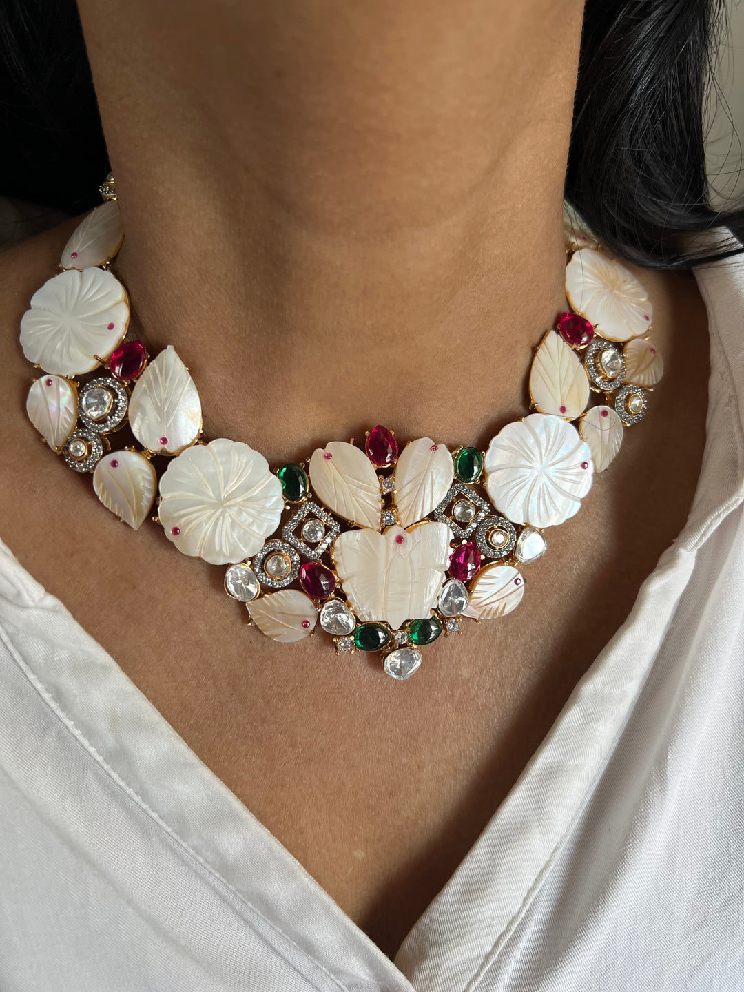 Statement Mother of Pearl Necklace Set - Premium Quality, Handcrafted Elegance