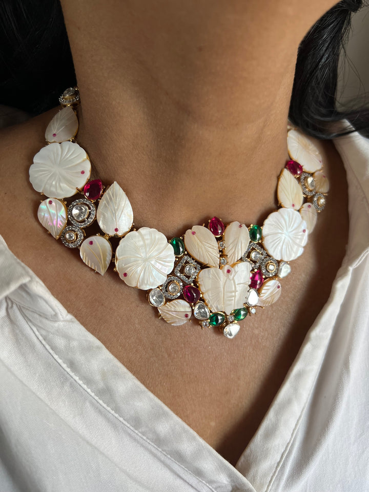 Statement Mother of Pearl Necklace Set - Premium Quality, Handcrafted Elegance