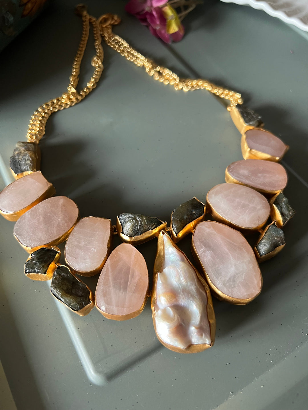 Statement Natural Rose Quartz Necklace