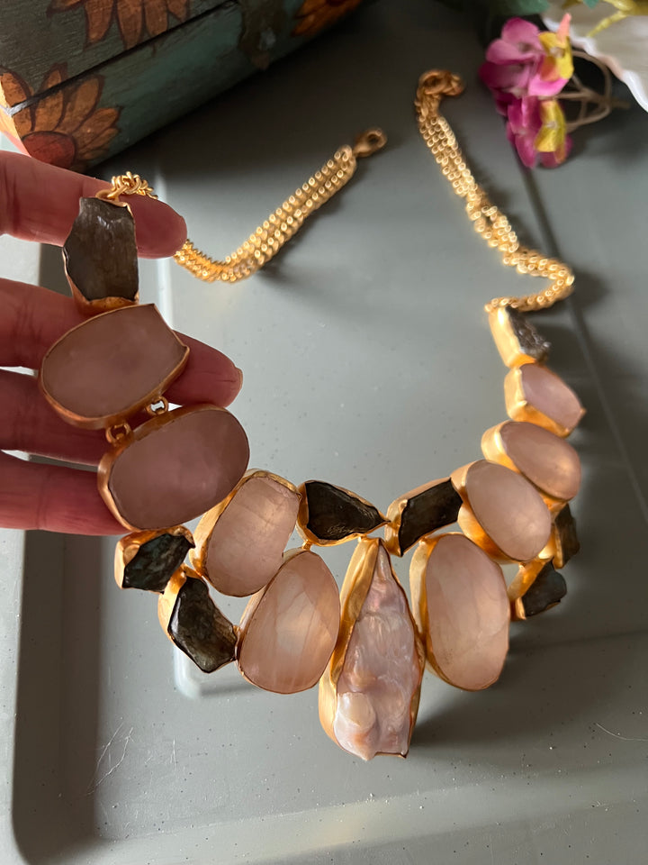 Statement Natural Rose Quartz Necklace