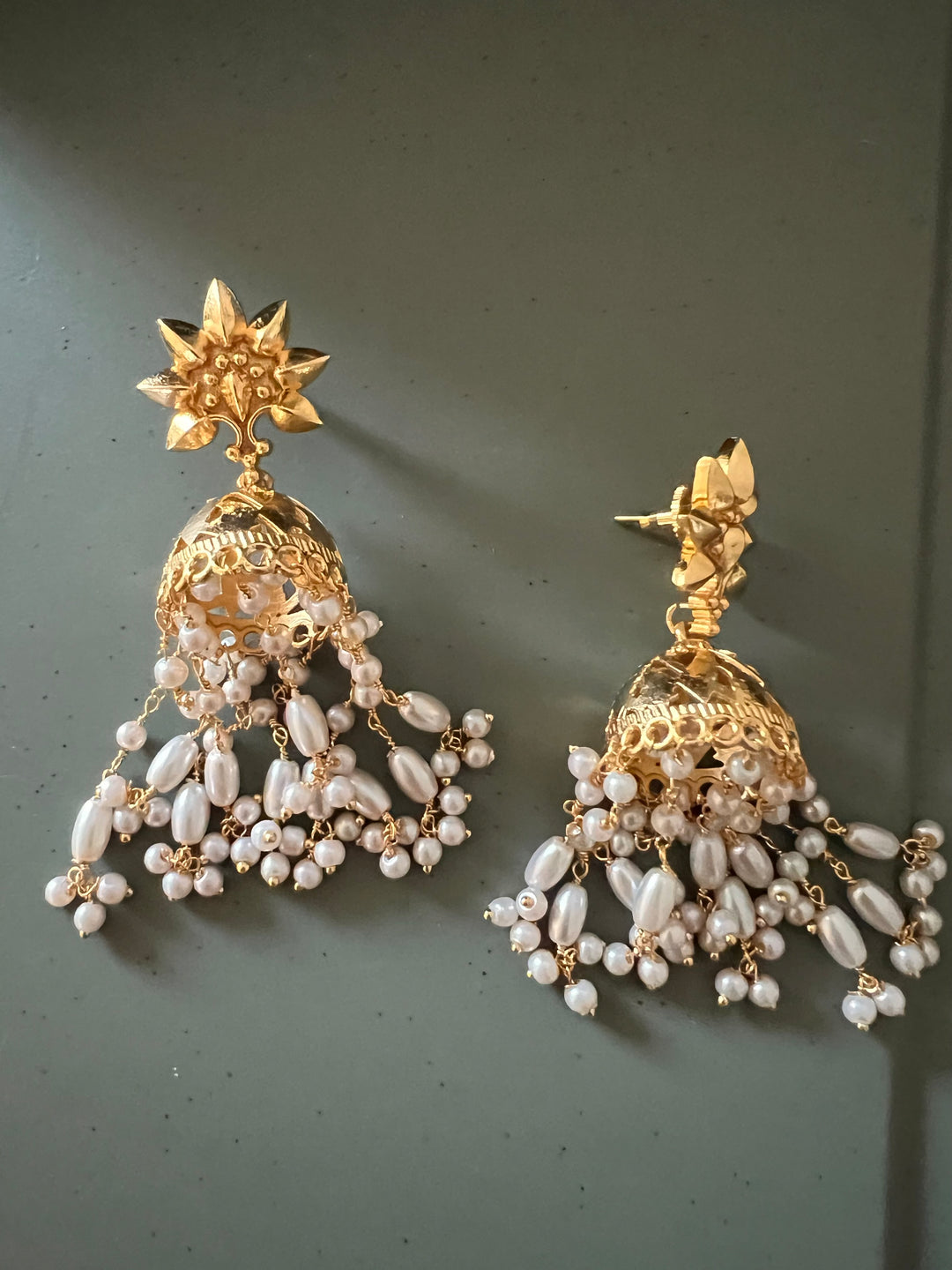 Pearl and Gold Tone Danglers - Perfect for Destination Weddings, Gold Replica