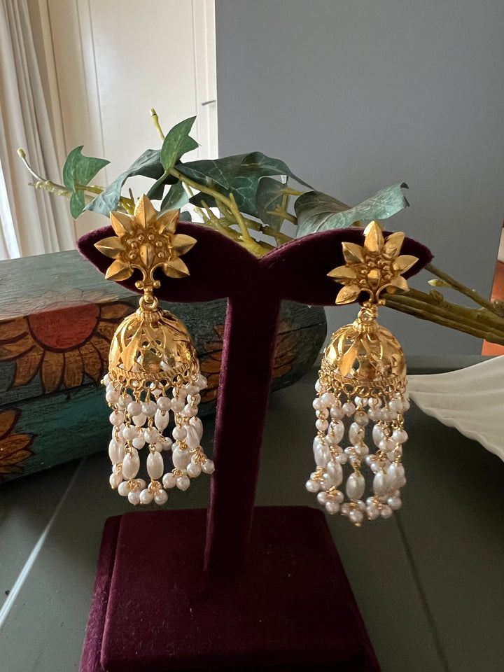 Pearl and Gold Tone Danglers - Perfect for Destination Weddings, Gold Replica