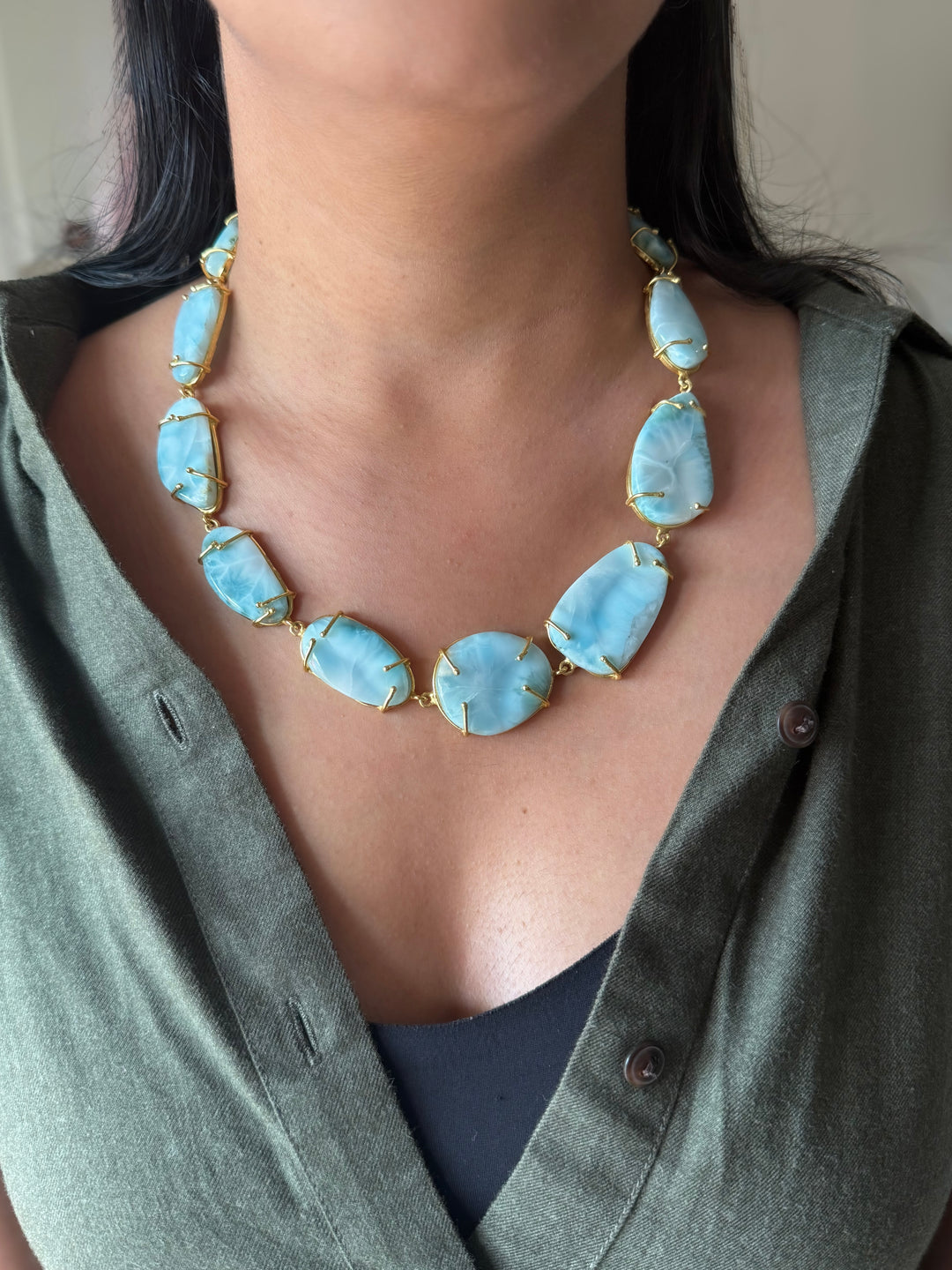 Statement Larimar Stone Necklace