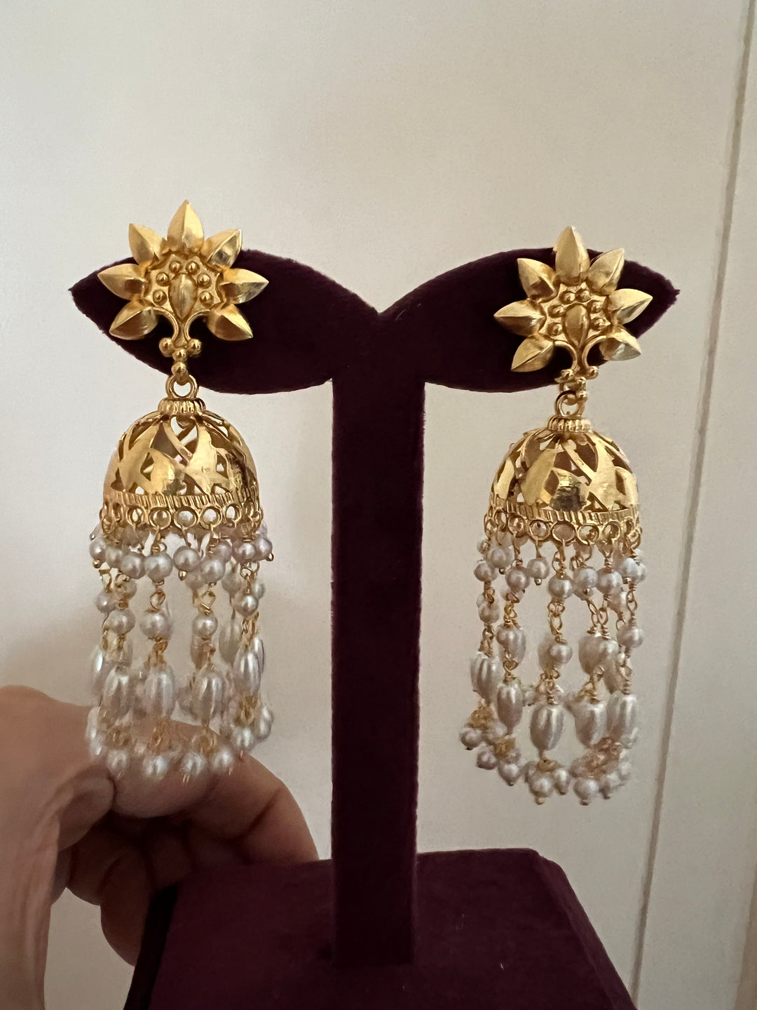 Pearl and Gold Tone Danglers - Perfect for Destination Weddings, Gold Replica