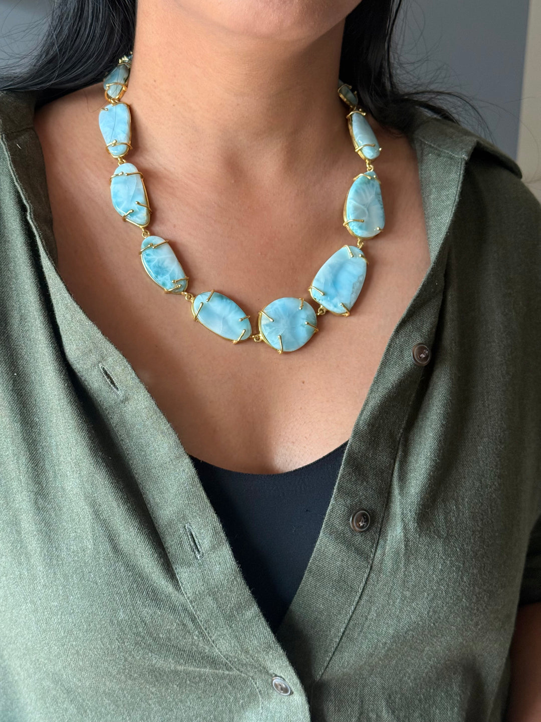 Statement Larimar Stone Necklace