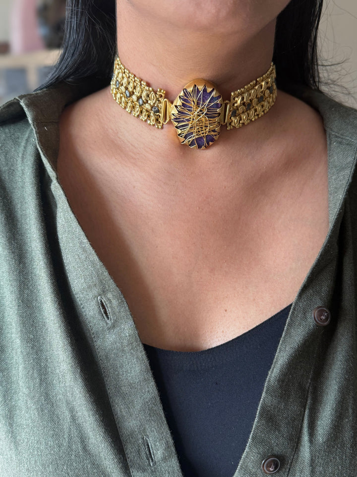 Handmade Bold Natural Stone Statement Choker | Brass Adjustable Lobster Claw Jewelry