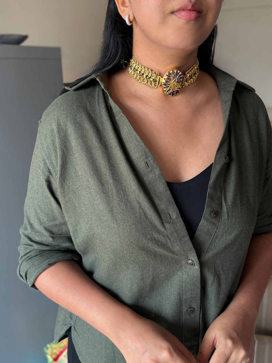 Handmade Bold Natural Stone Statement Choker | Brass Adjustable Lobster Claw Jewelry