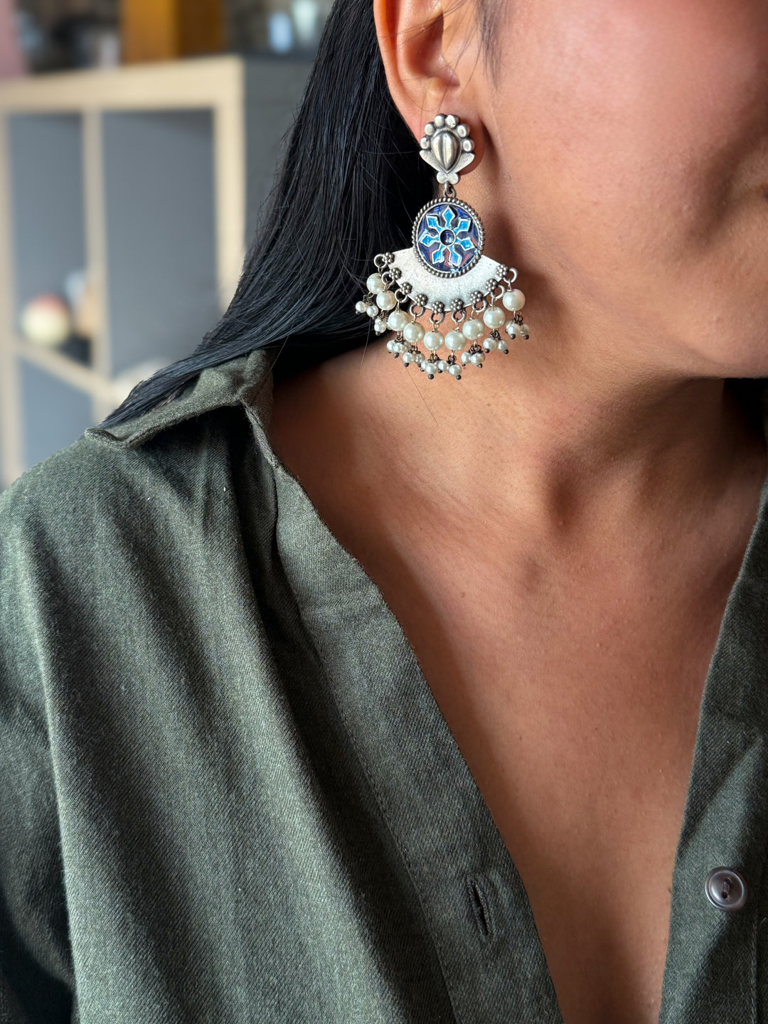 Handcrafted Antique Brass Earrings, Indian Pearl Drop Jewelry