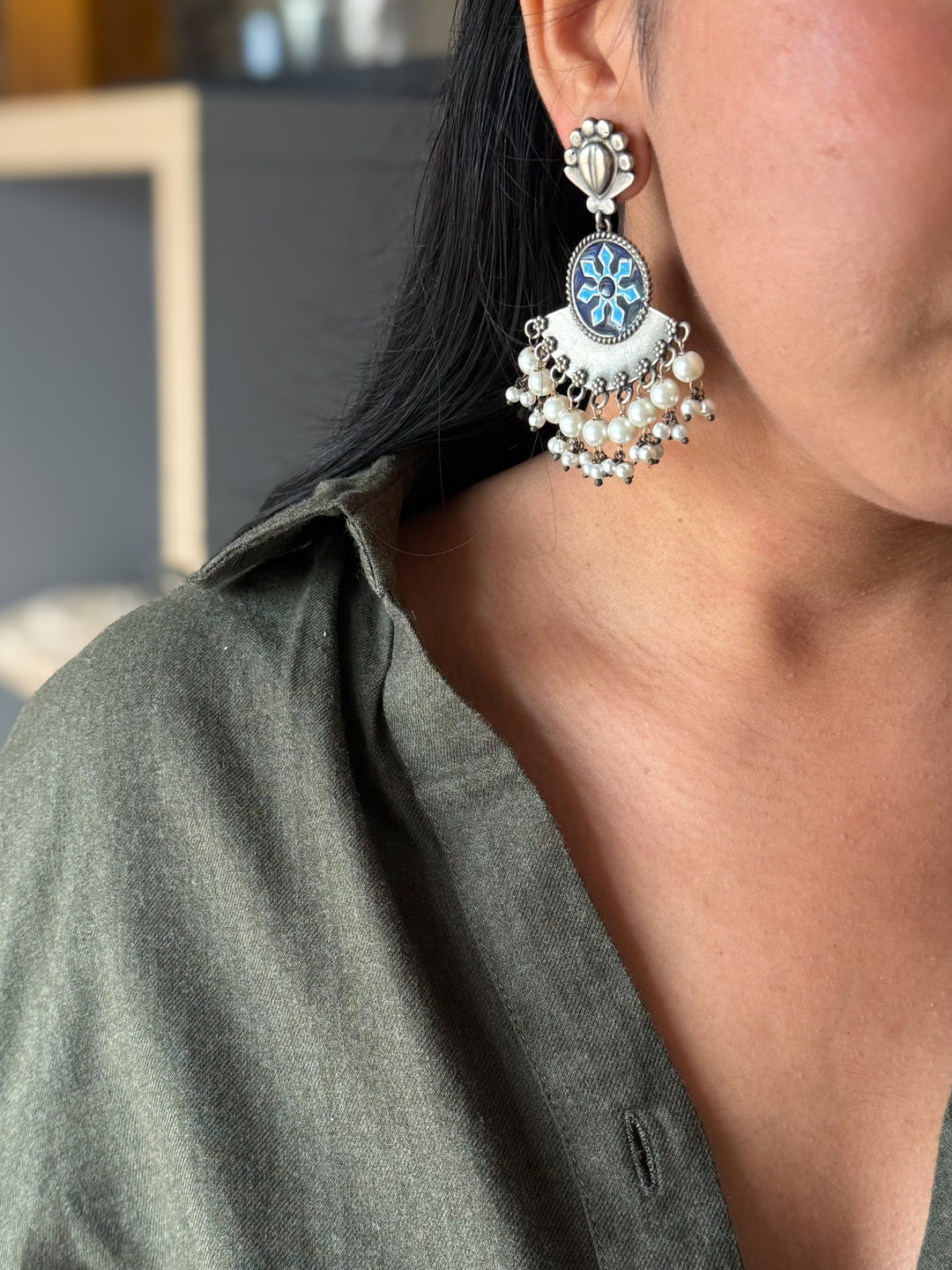 Handcrafted Antique Brass Earrings, Indian Pearl Drop Jewelry