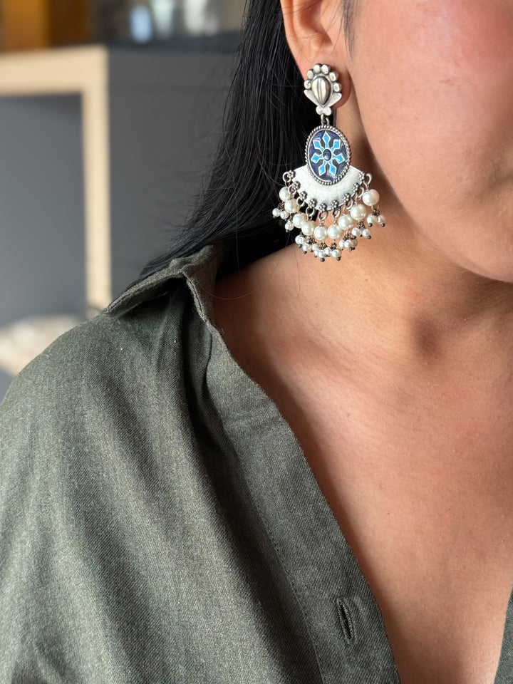 Handcrafted Antique Brass Earrings, Indian Pearl Drop Jewelry