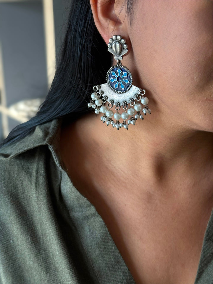 Handcrafted Antique Brass Earrings, Indian Pearl Drop Jewelry