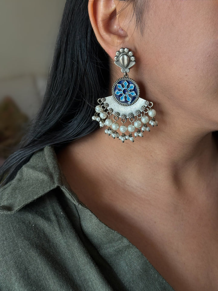 Handcrafted Antique Brass Earrings, Indian Pearl Drop Jewelry