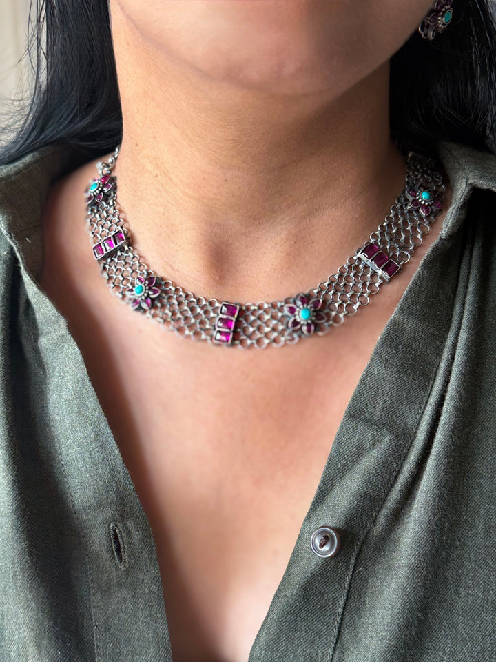 Handmade 925 Silver Antique Necklace Set | SHIVKA