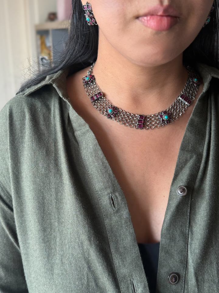 Handmade 925 Silver Antique Necklace Set | SHIVKA