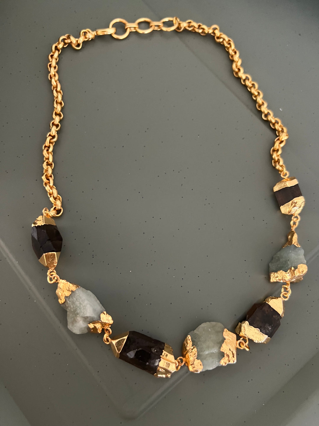 Statement Gold Embedded Natural Gemstones Necklace