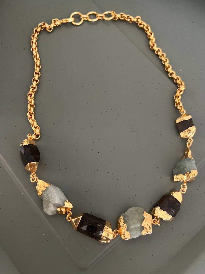 Statement Gold Embedded Natural Gemstones Necklace