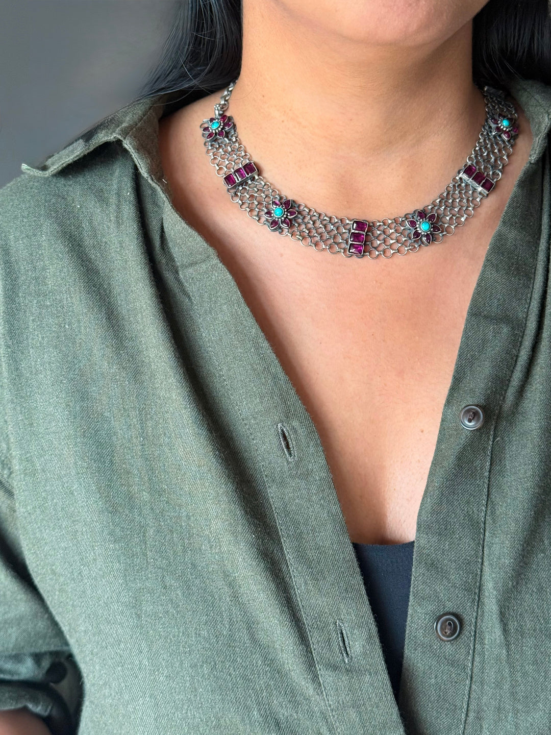 Handmade 925 Silver Antique Necklace Set | SHIVKA