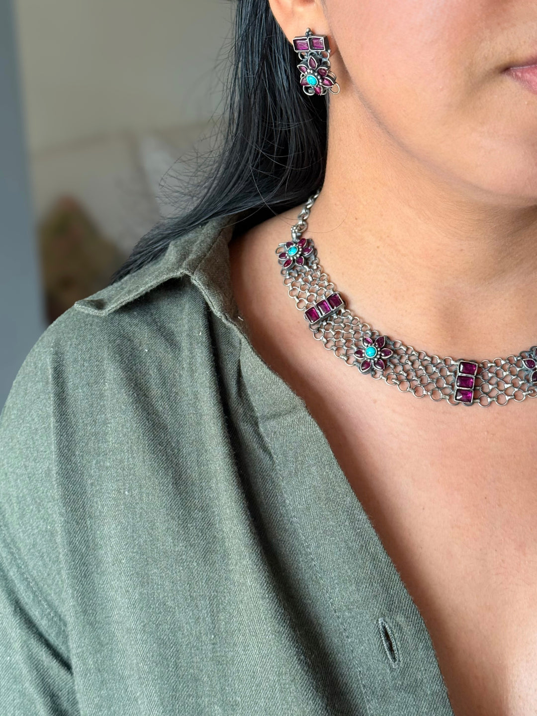 Handmade 925 Silver Antique Necklace Set | SHIVKA
