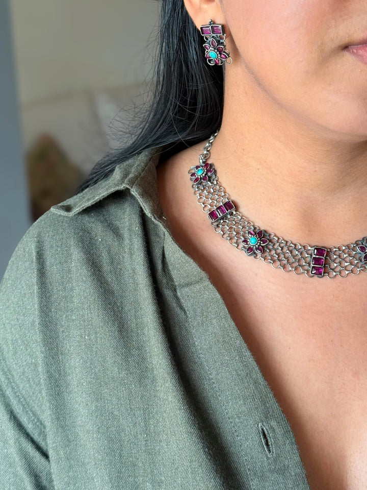 Handmade 925 Silver Antique Necklace Set | SHIVKA