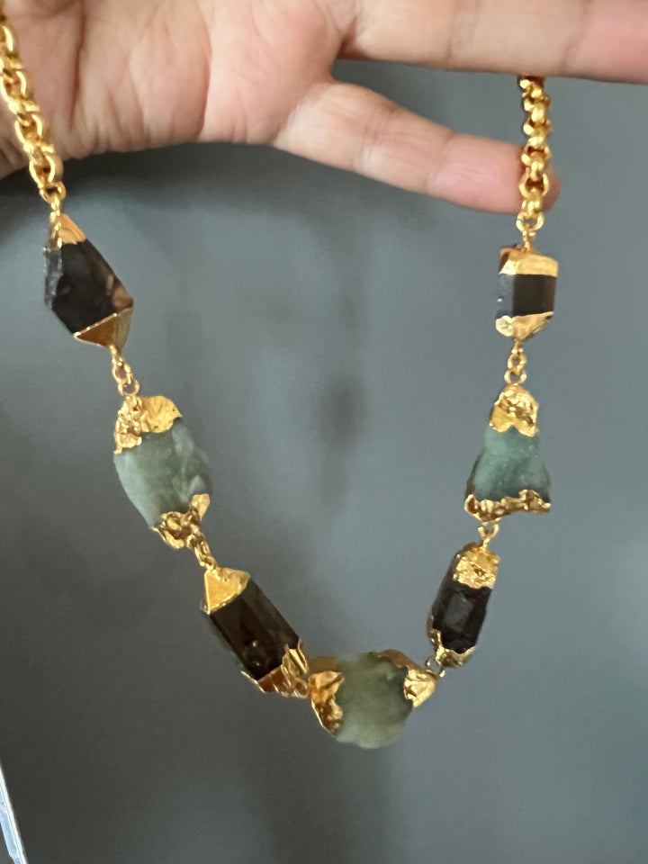 Statement Gold Embedded Natural Gemstones Necklace