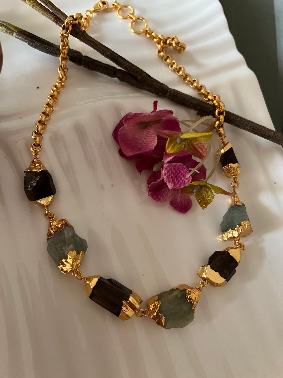 Statement Gold Embedded Natural Gemstones Necklace