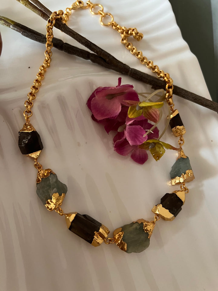 Statement Gold Embedded Natural Gemstones Necklace