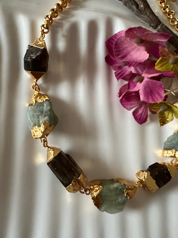 Statement Gold Embedded Natural Gemstones Necklace