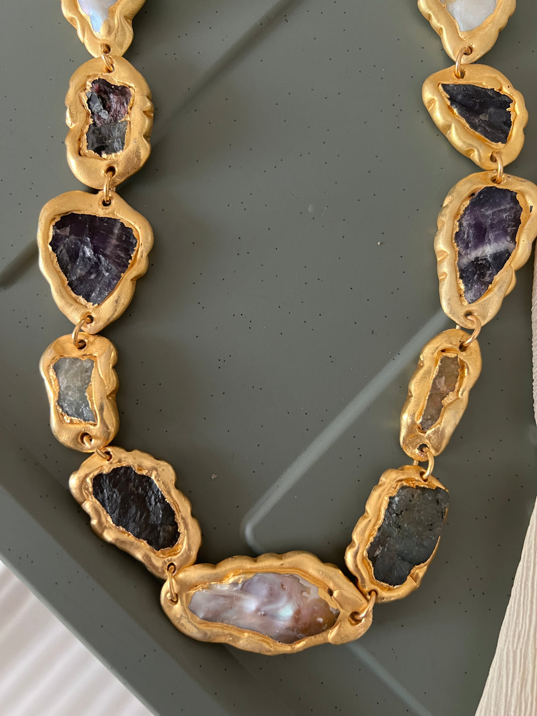 Statement Gold Embedded Natural Gemstones Necklace
