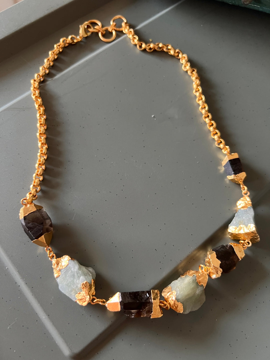 Statement Gold Embedded Natural Gemstones Necklace