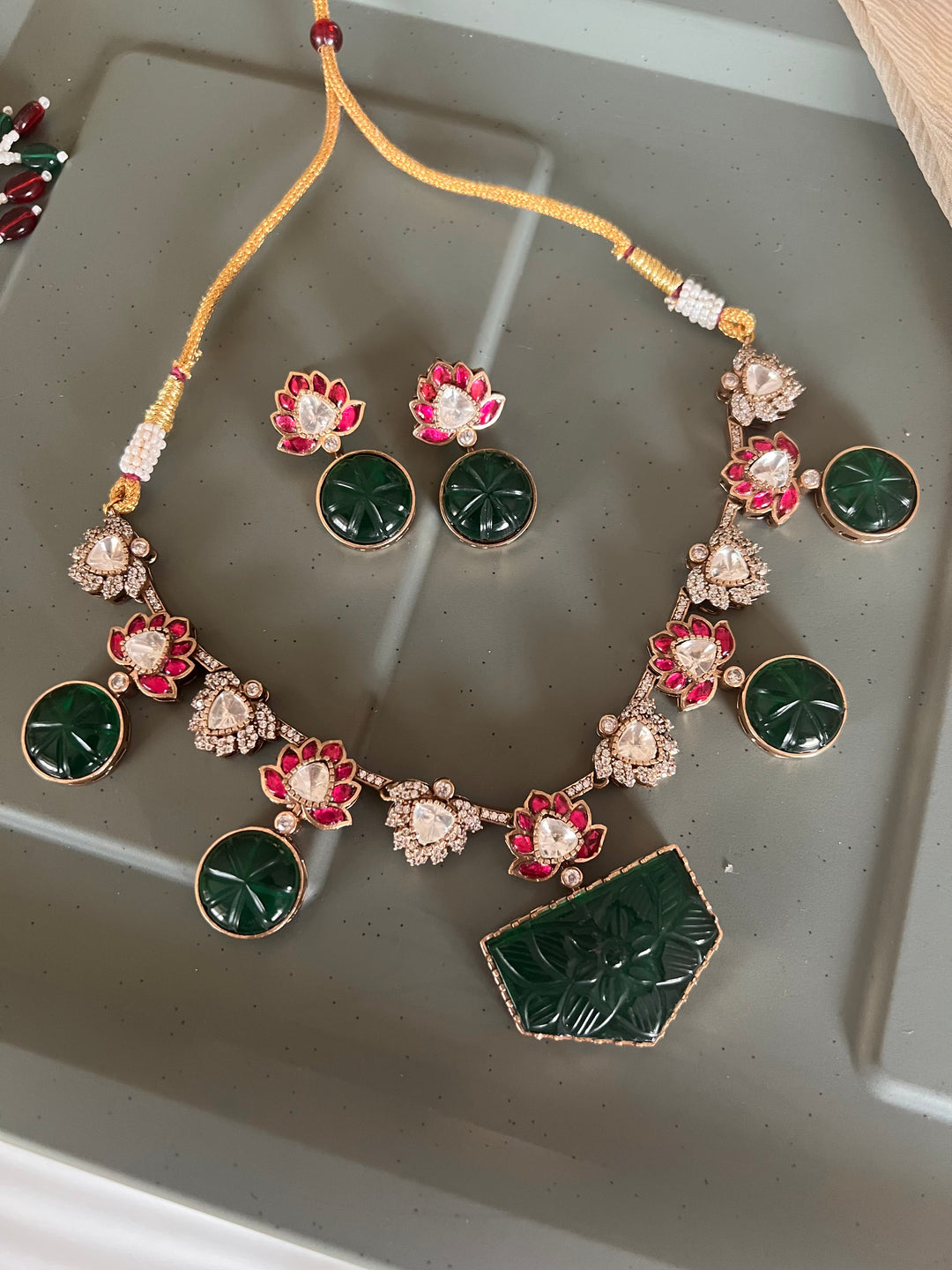 Statement Carved Stone Necklace Set - Premium Quality, Handcrafted Elegance